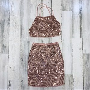 Agaci | NWT Sequin Crop Top w/ Skirt